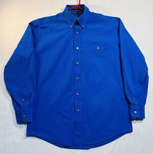 Wrangler George Strait M Royal Blue Button Down Shirt Long Sleeve Cotton Blend
